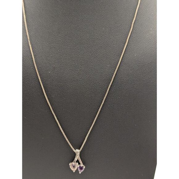 Double Heart Marcisite light and dark Purple Stones 925 some tarnish - Picture 2 of 8